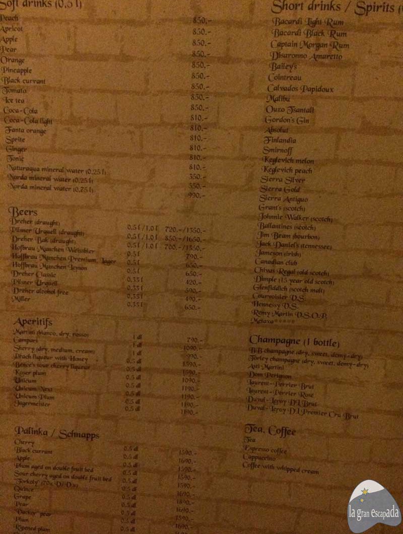 Bebidas del restaurante Sr. Lancelot